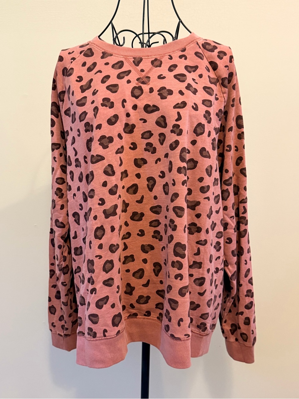 Sonoma Goods For Life Women's Dusty Pink Leopard Fall Crewneck Fleece Raglan XXL